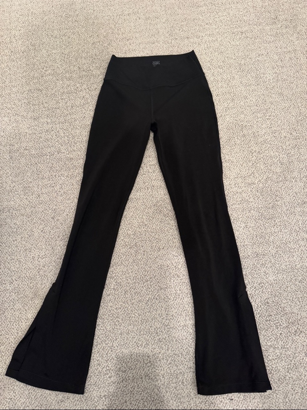Athleta Black Transcend Crossover Yoga Pants with flare slit bottom